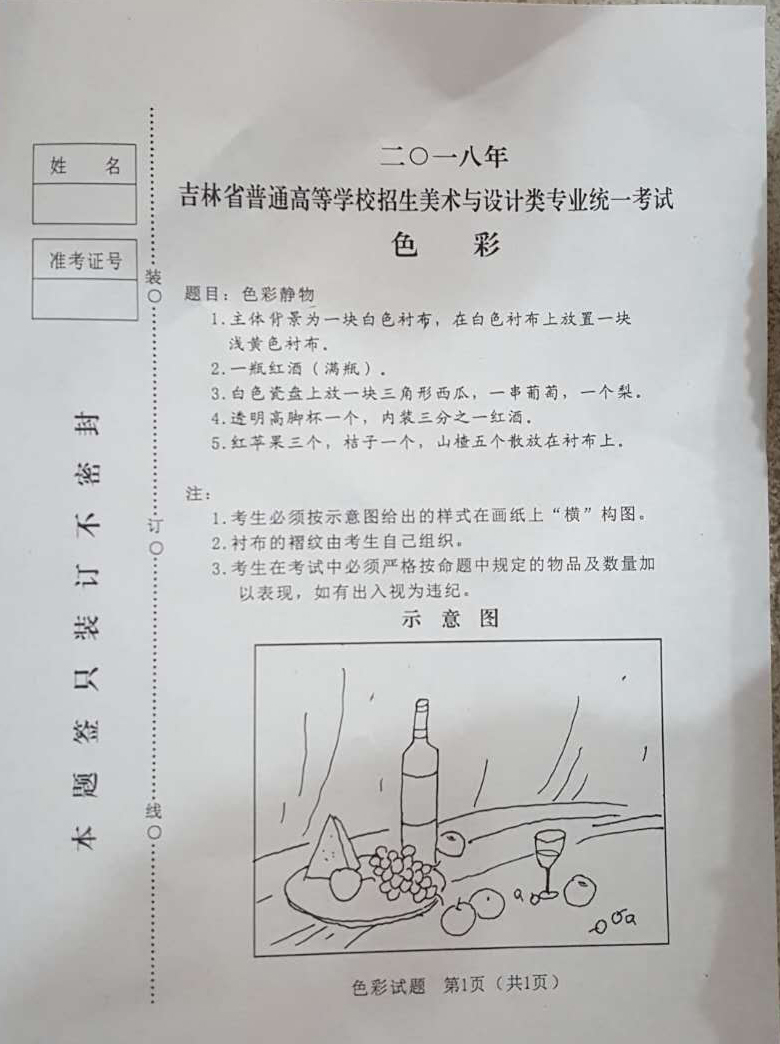 2017年吉林美术联考考试题目